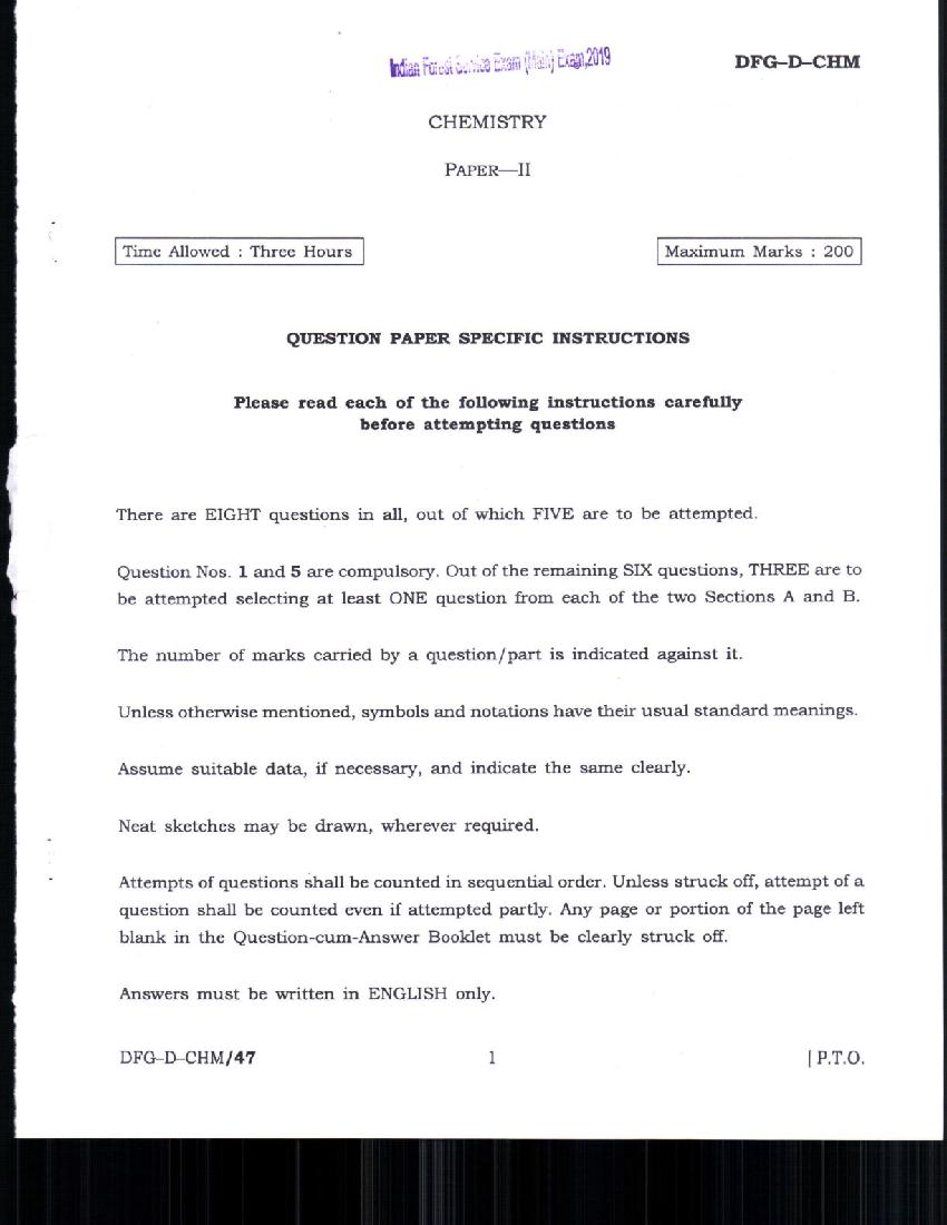 UPSC IFS 2019 Question Paper for Chemistry Paper-II - Page 1