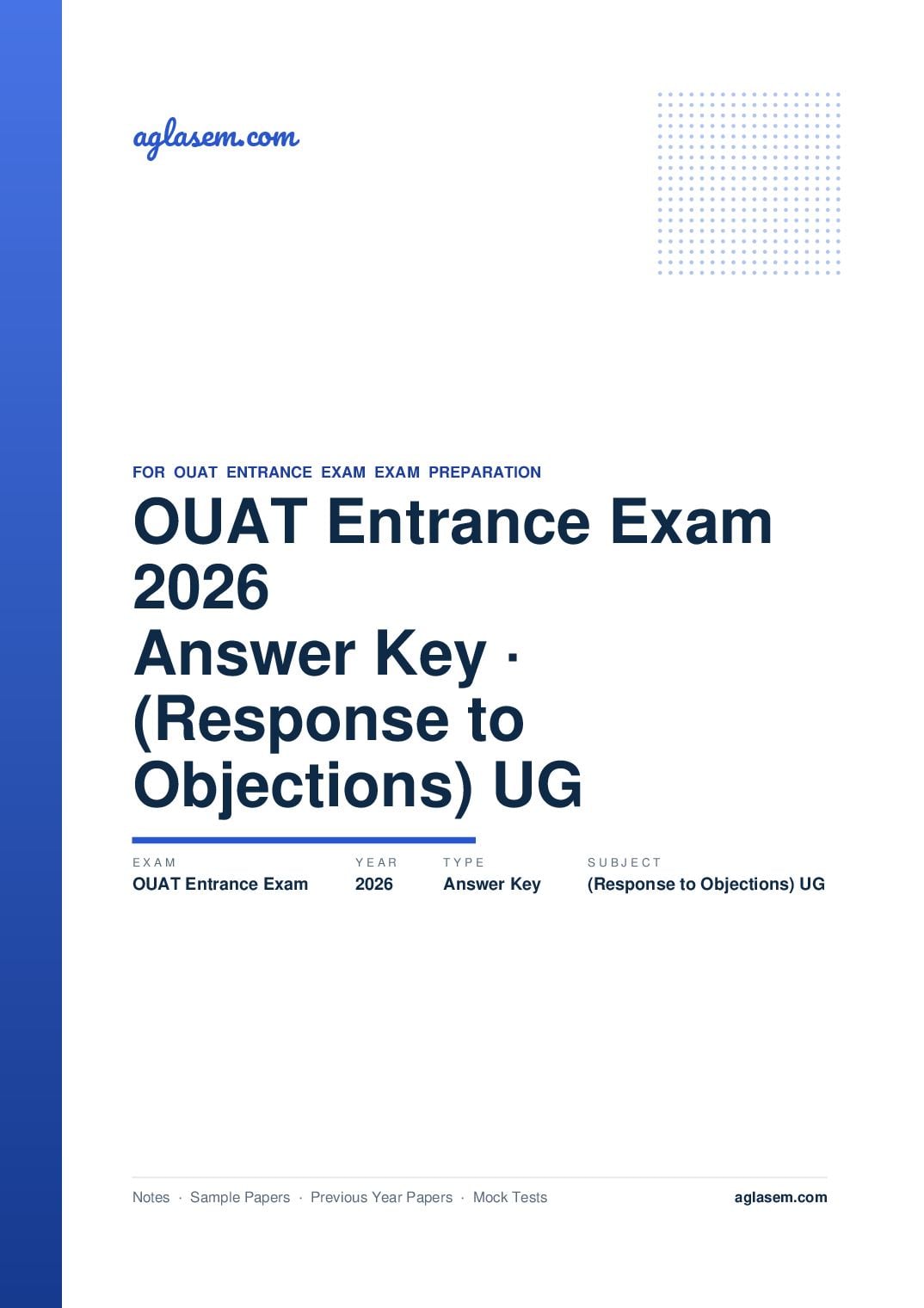 OUAT Entrance Exam 2026 Answer Key (Response to Objections) UG - Page 1 of 2