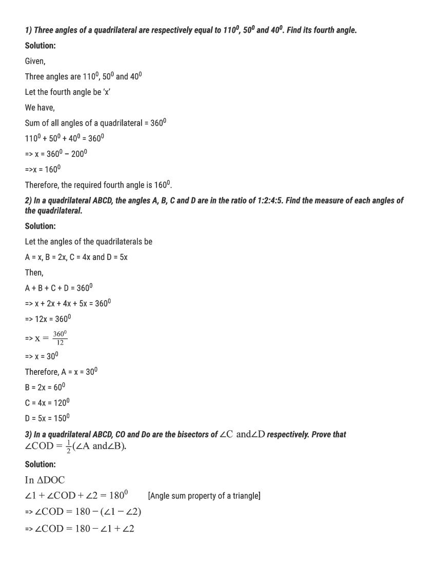 RD Sharma Solutions Class 9 Chapter 14 Quadrilaterals Excercise 14.1 - Page 1