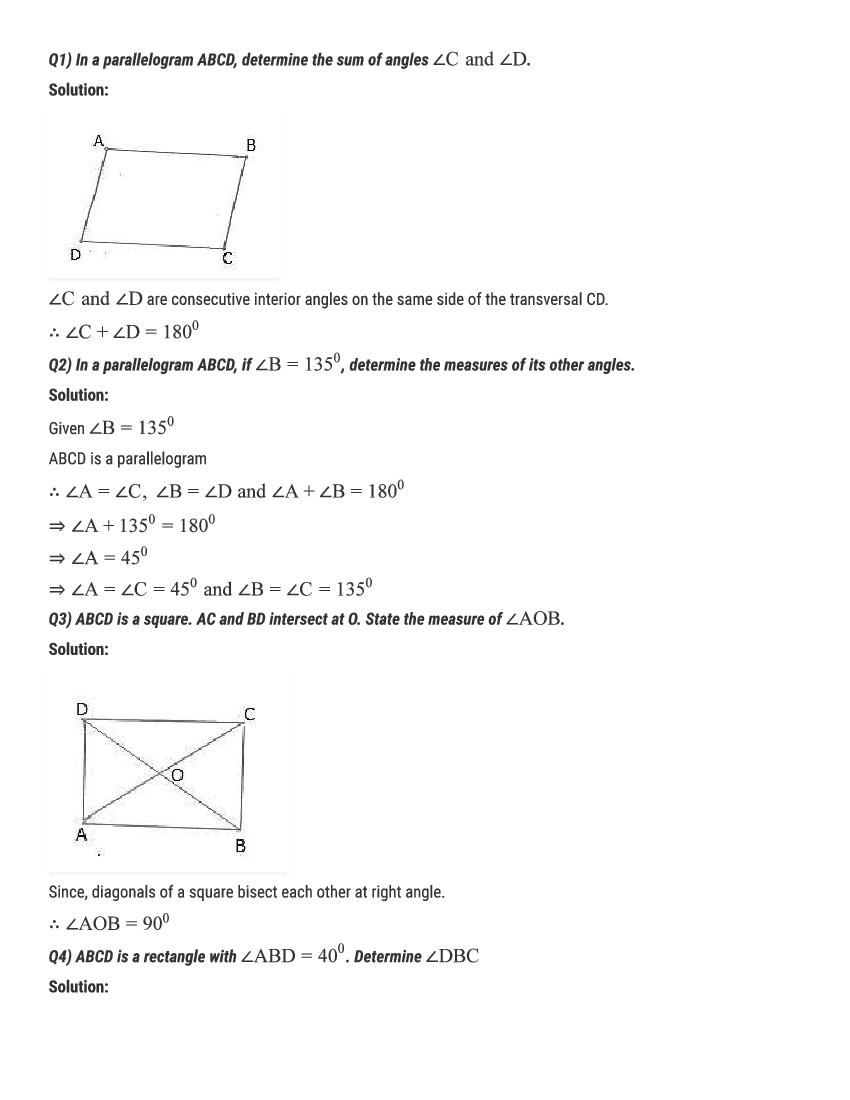 RD Sharma Solutions Class 9 Chapter 14 Quadrilaterals Excercise 14.3 - Page 1