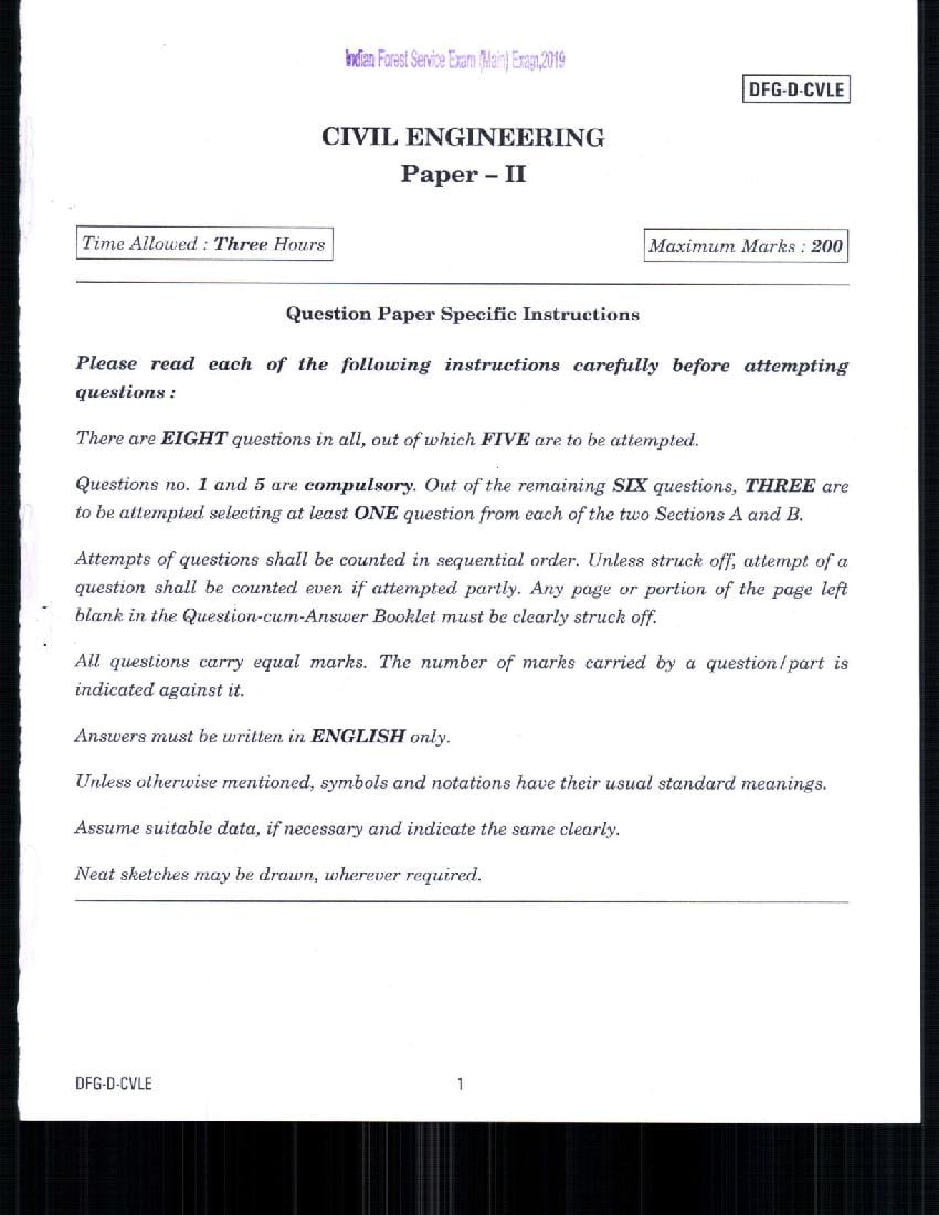 UPSC IFS 2019 Question Paper for Civil Engineering Paper-II - Page 1