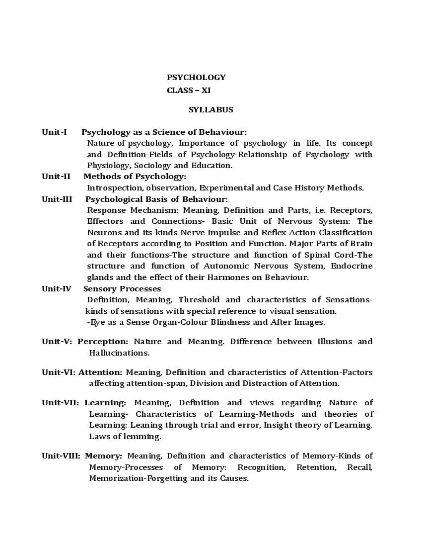 PSEB 11th Class Syllabus 2023 Psychology - Page 1