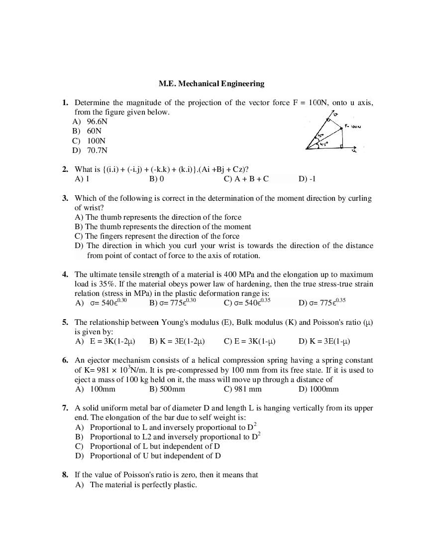 PU CET PG 2019 Question Paper M.E. Mechanical Engineering - Page 1