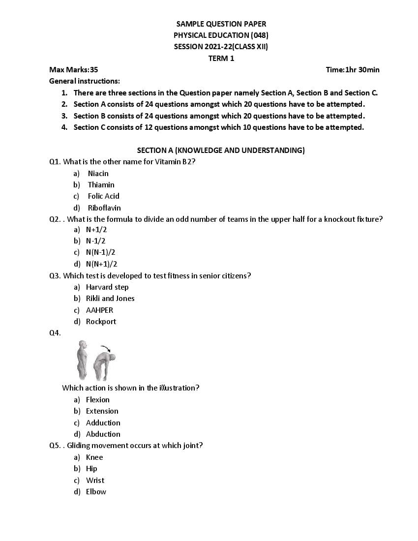 CBSE Class 12 Sample Paper 2022 for Physical Education Term 1 - Page 1