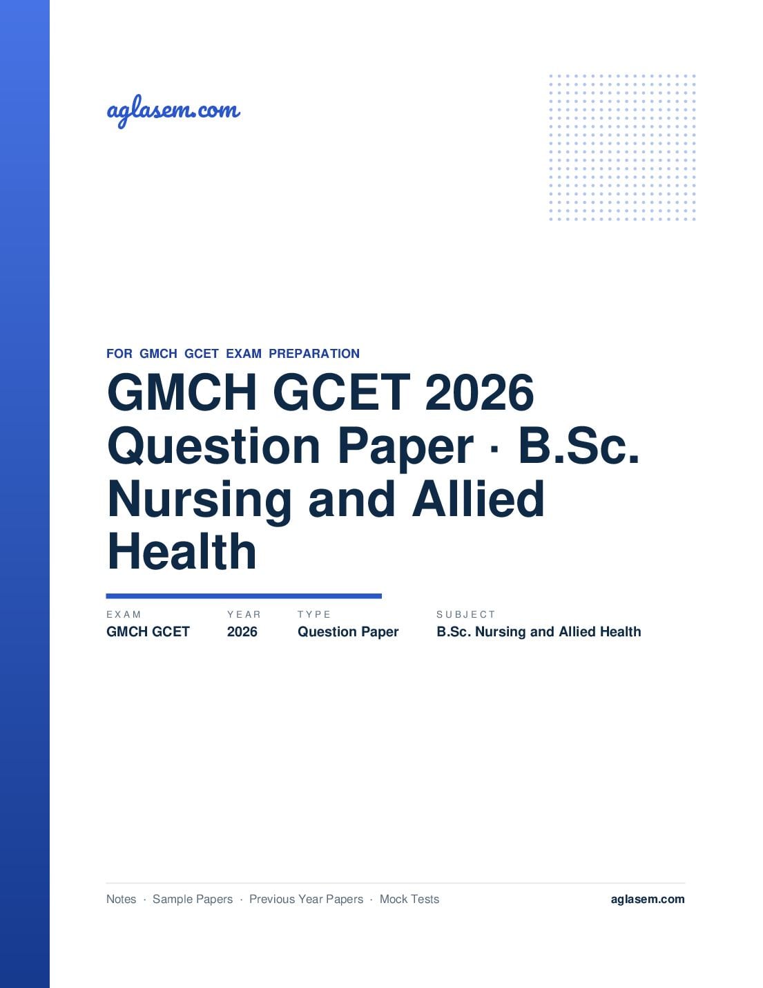 GMCH GCET 2026 Question Paper B.Sc. Nursing and Allied Health - Page 1 of 12
