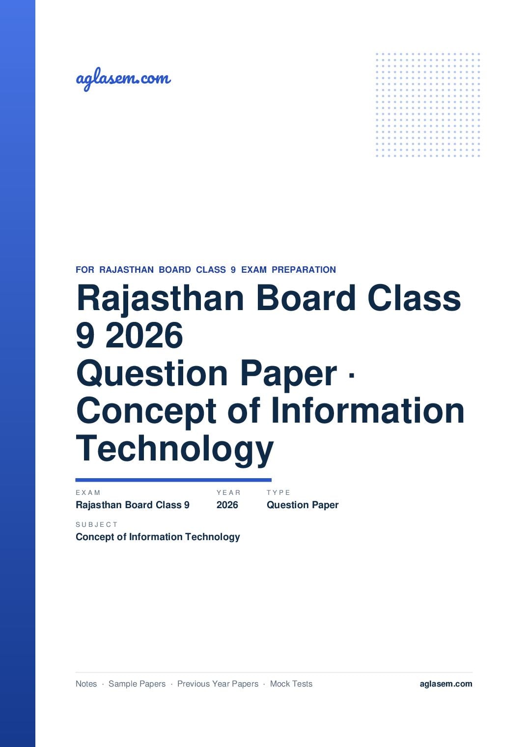 Rajasthan Board Class 9 Question Paper 2026 Concept of Information Technology - Page 1 of 3