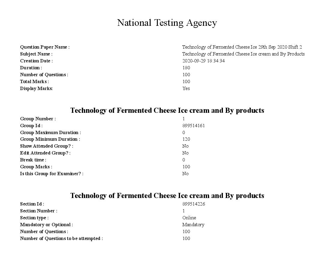 SWAYAM 2020 Question Paper Technology of Fermented Cheese Ice cream and By Products - Page 1 of 51