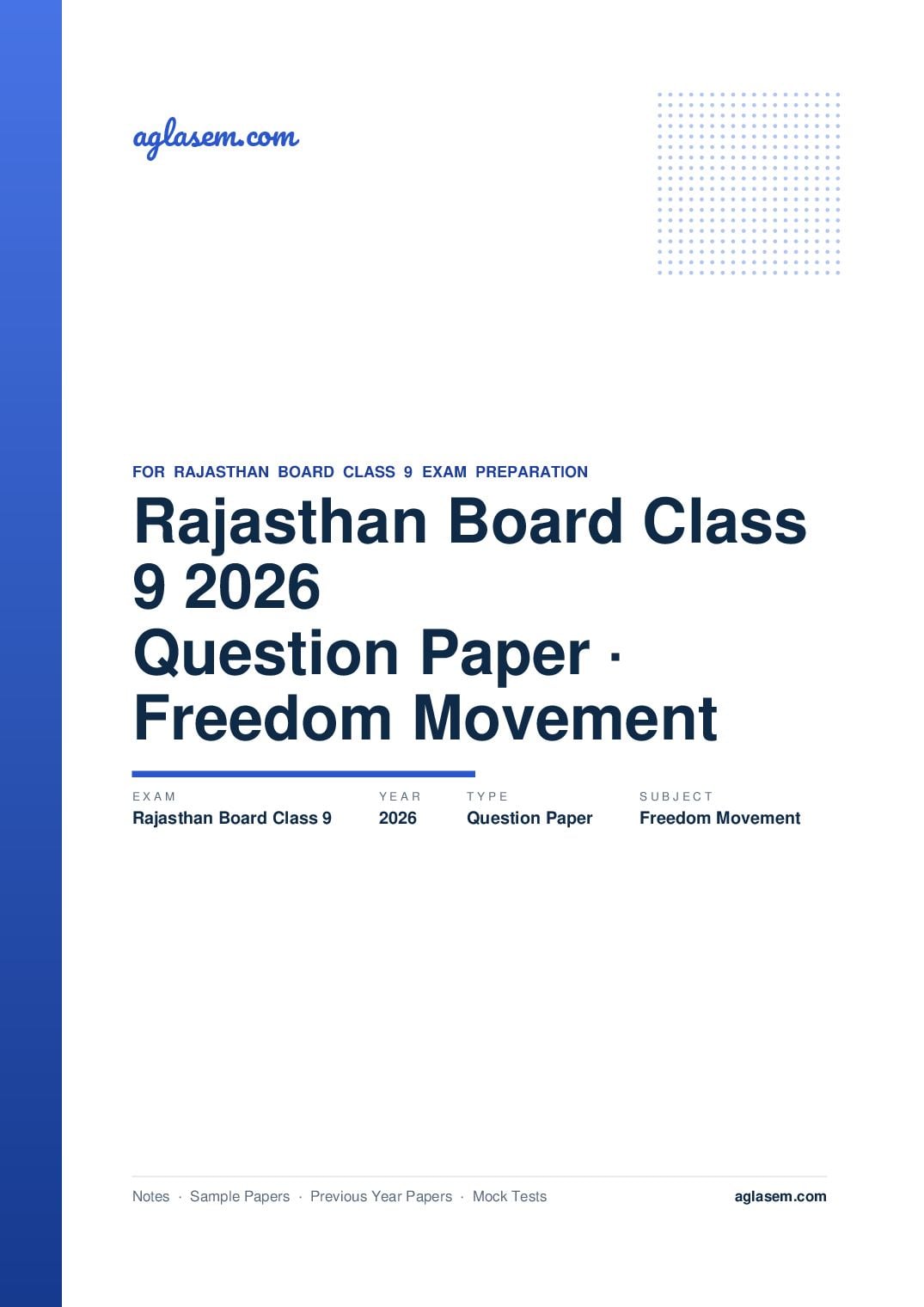Rajasthan Board Class 9 Question Paper 2026 Freedom Movement - Page 1 of 5