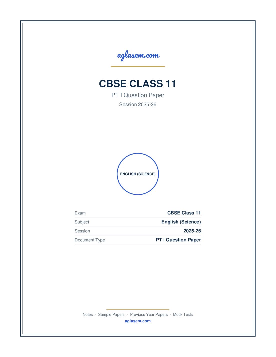 Class 11 PT I Question Paper 2025-26 English (Science) - Page 1 of 5