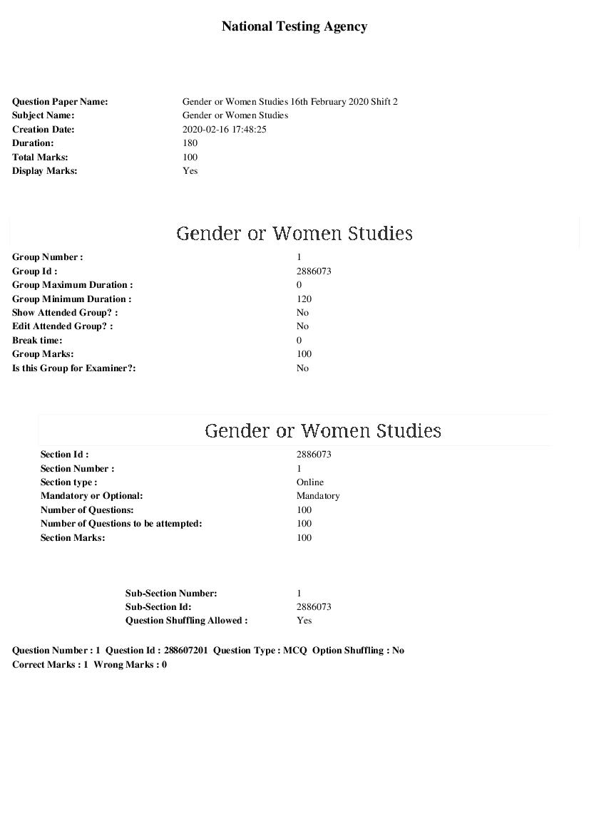 ARPIT 2020 Question Paper for Gender or Women Studies - Page 1 of 39