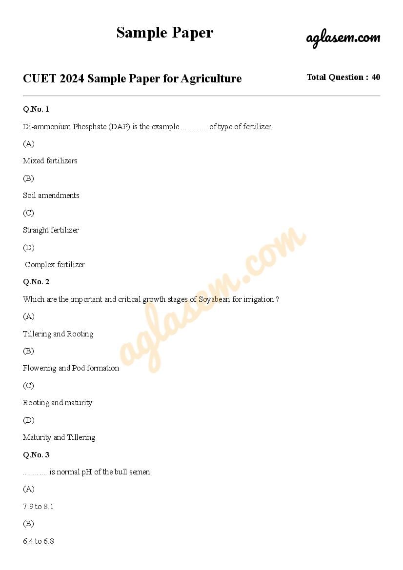 CUET 2024 Sample Paper for Agriculture - Page 1