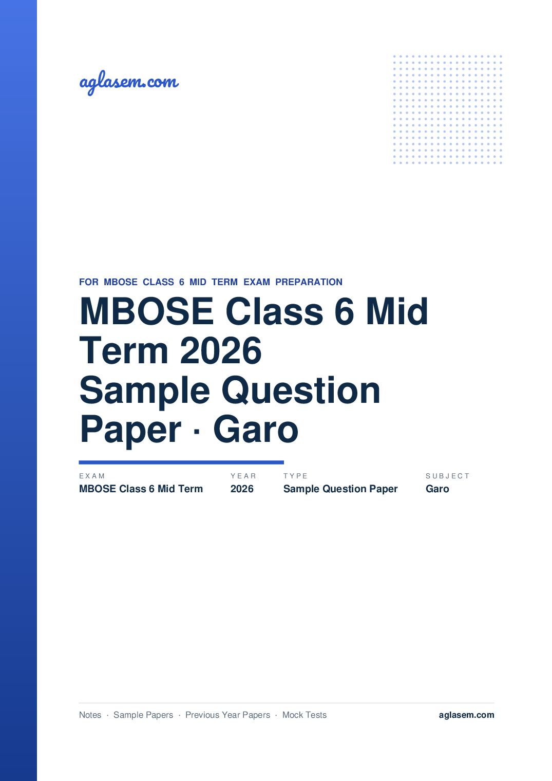 MBOSE Class 6 Mid Term Sample Question Paper 2026 Garo - Page 1 of 6