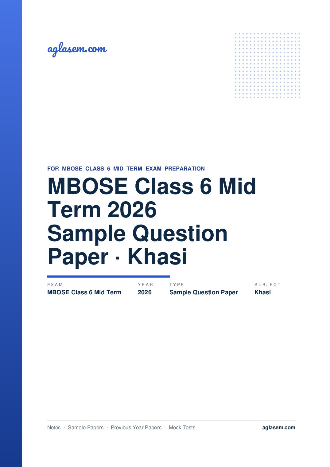 MBOSE Class 6 Mid Term Sample Question Paper 2026 Khasi - Page 1 of 6