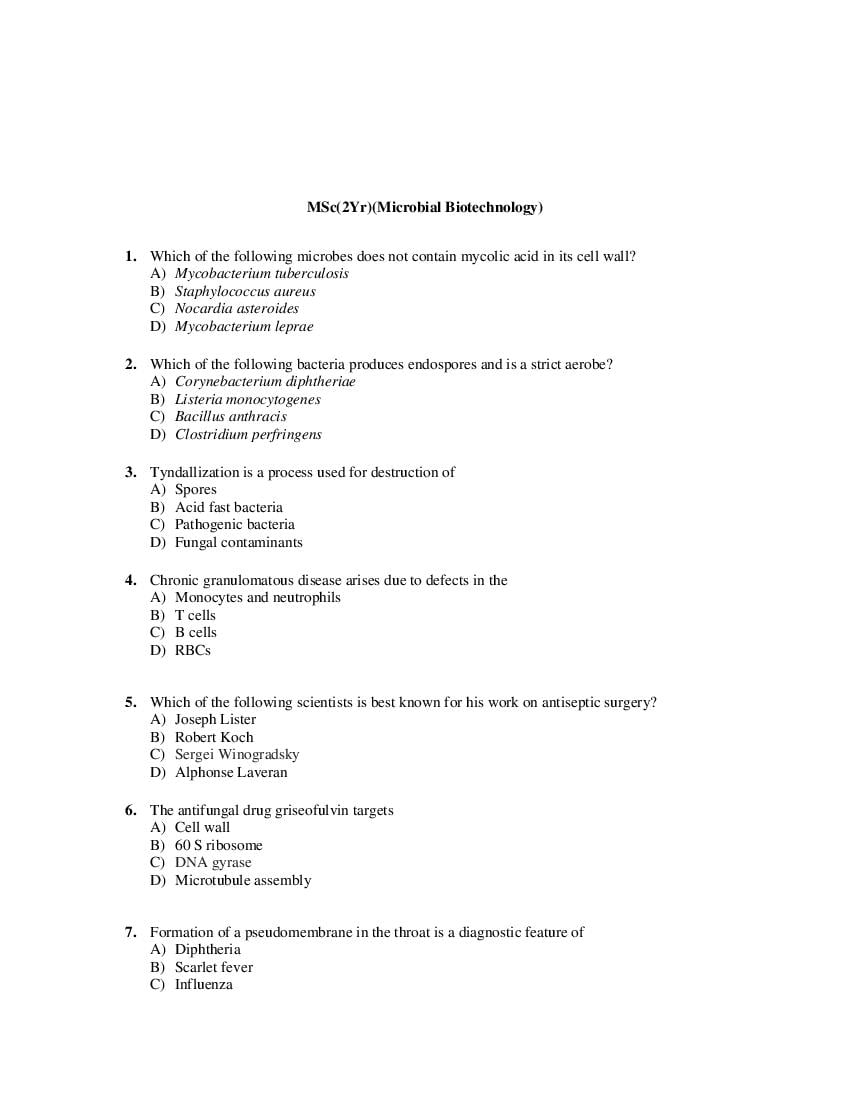 PU CET PG 2019 Question Paper MSc_2Yr__Microbial Biotechnology_ - Page 1