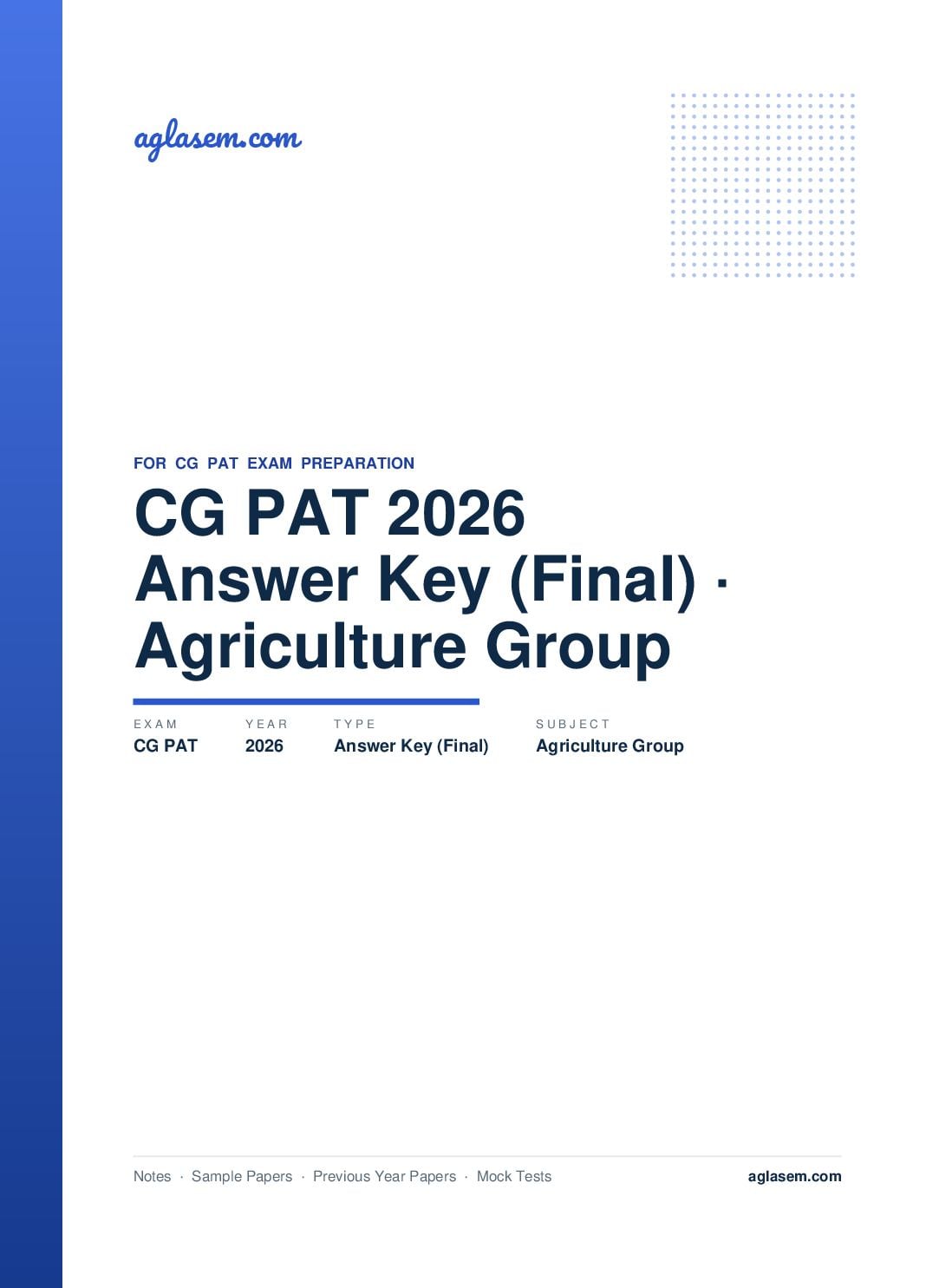 CG PAT 2026 Answer Key (Final) Agriculture Group - Page 1 of 2