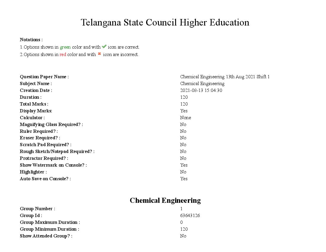 TS PGECET 2021 Question Paper for Chemical Engineering - Page 1