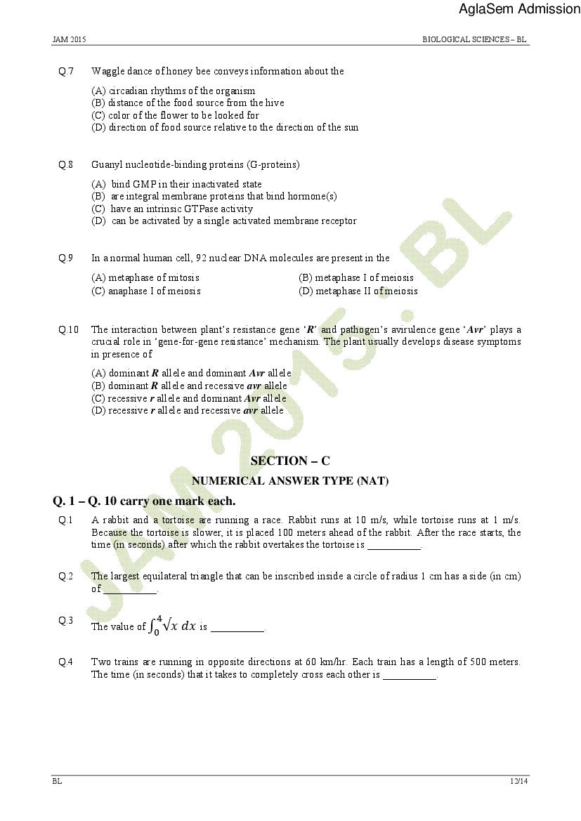 IIT JAM 2015 Question Papers PDF with Answers (7 Papers)