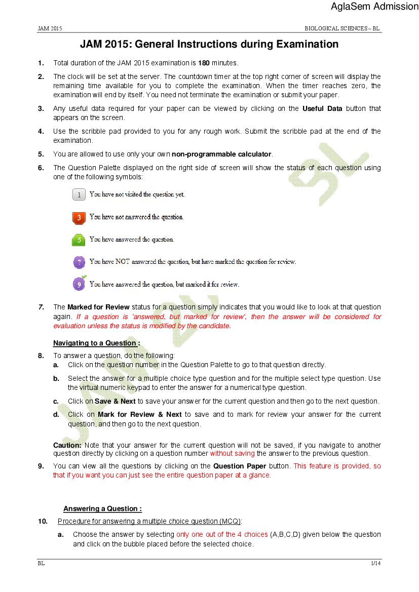 IIT JAM 2015 Question Papers PDF with Answers (7 Papers)