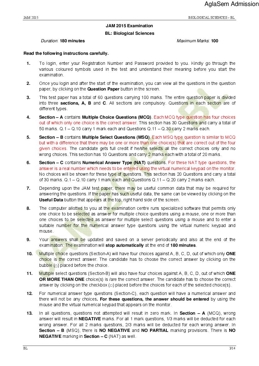 IIT JAM 2015 Question Papers PDF with Answers (7 Papers)