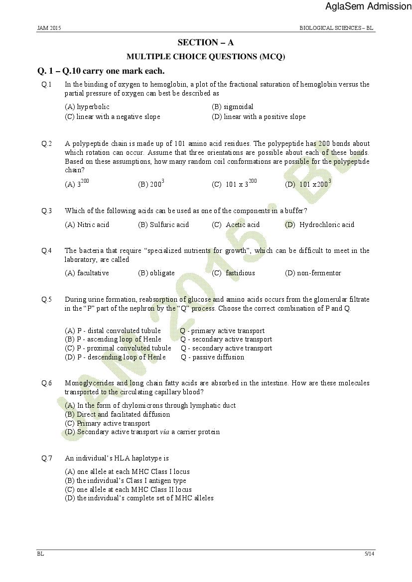 IIT JAM 2015 Question Papers PDF with Answers (7 Papers)
