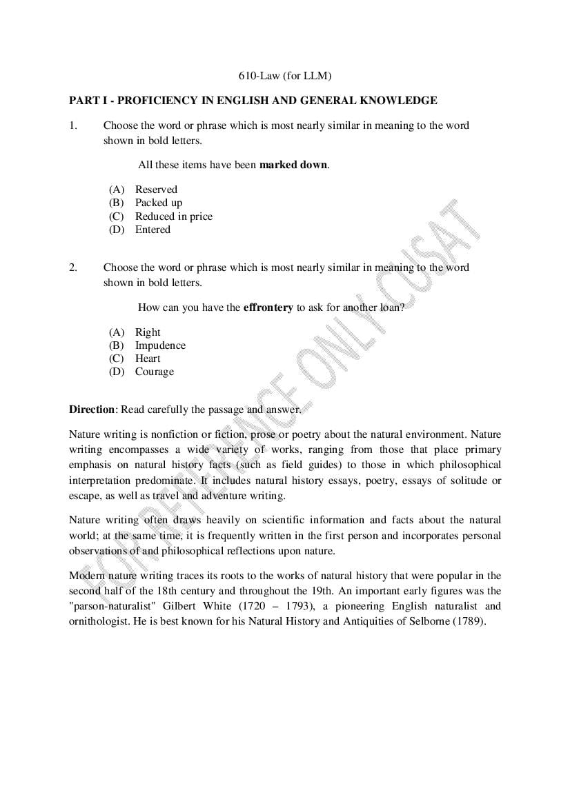 CUSAT CAT 2022 Question Paper LLM - Page 1