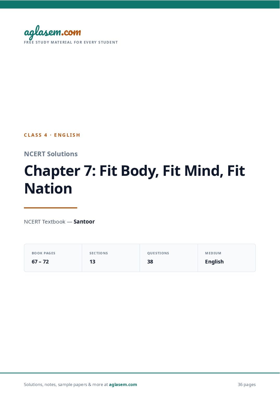 NCERT Solutions Class 4 English Chapter 7 Fit Body Fit Mind Fit Nation - Page 1 of 37