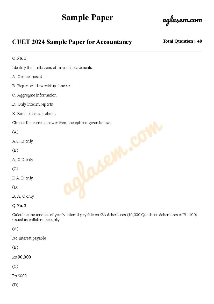 CUET 2024 Sample Paper for Accountancy - Page 1
