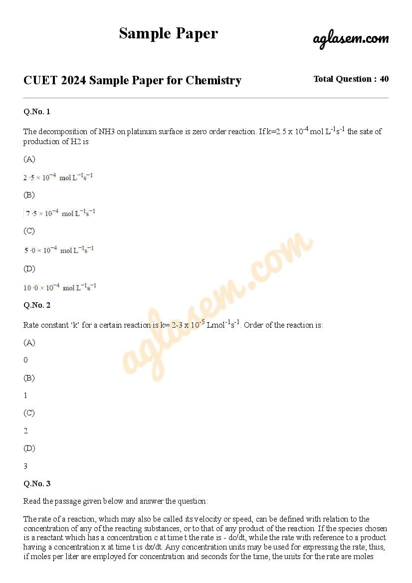 CUET 2024 Sample Paper for Chemistry - Page 1