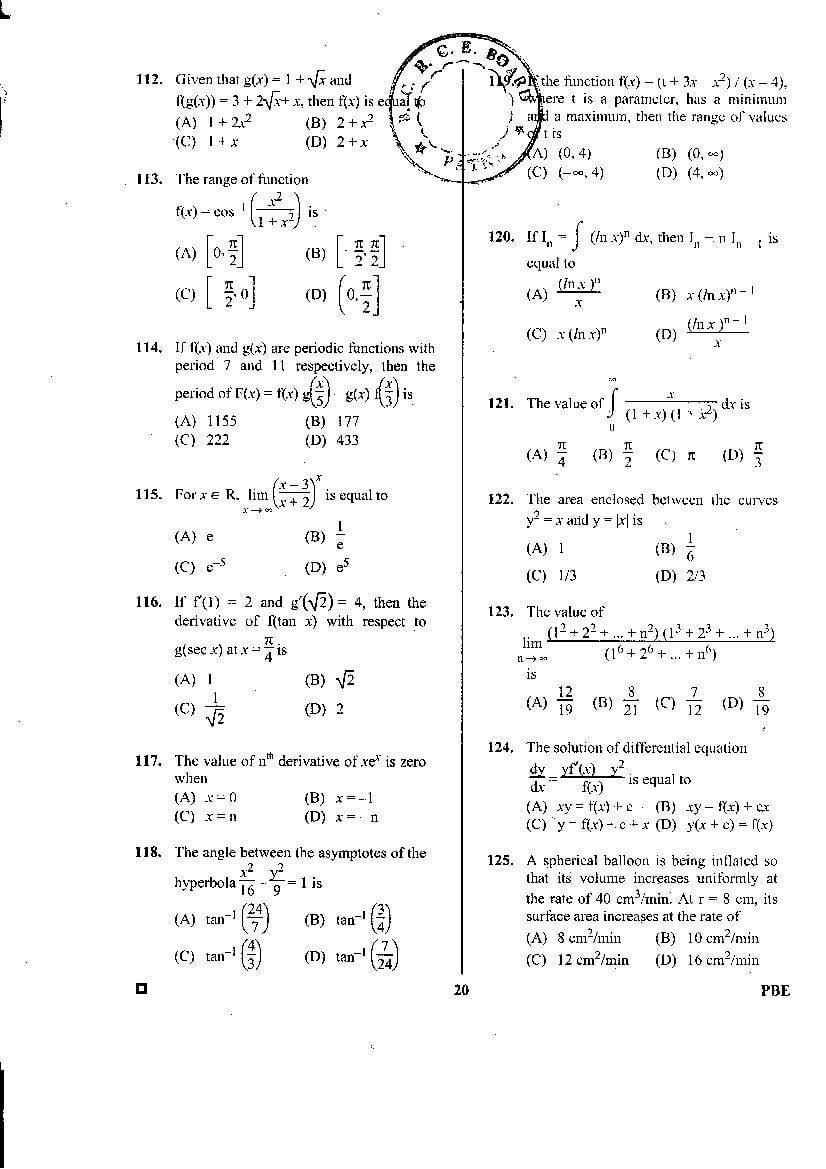 BCECE 2016 Question Paper with Answer Key PDF (1st Stage)