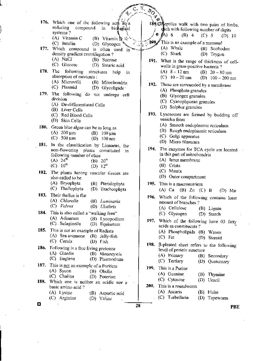 BCECE 2016 Question Paper with Answer Key PDF (1st Stage)