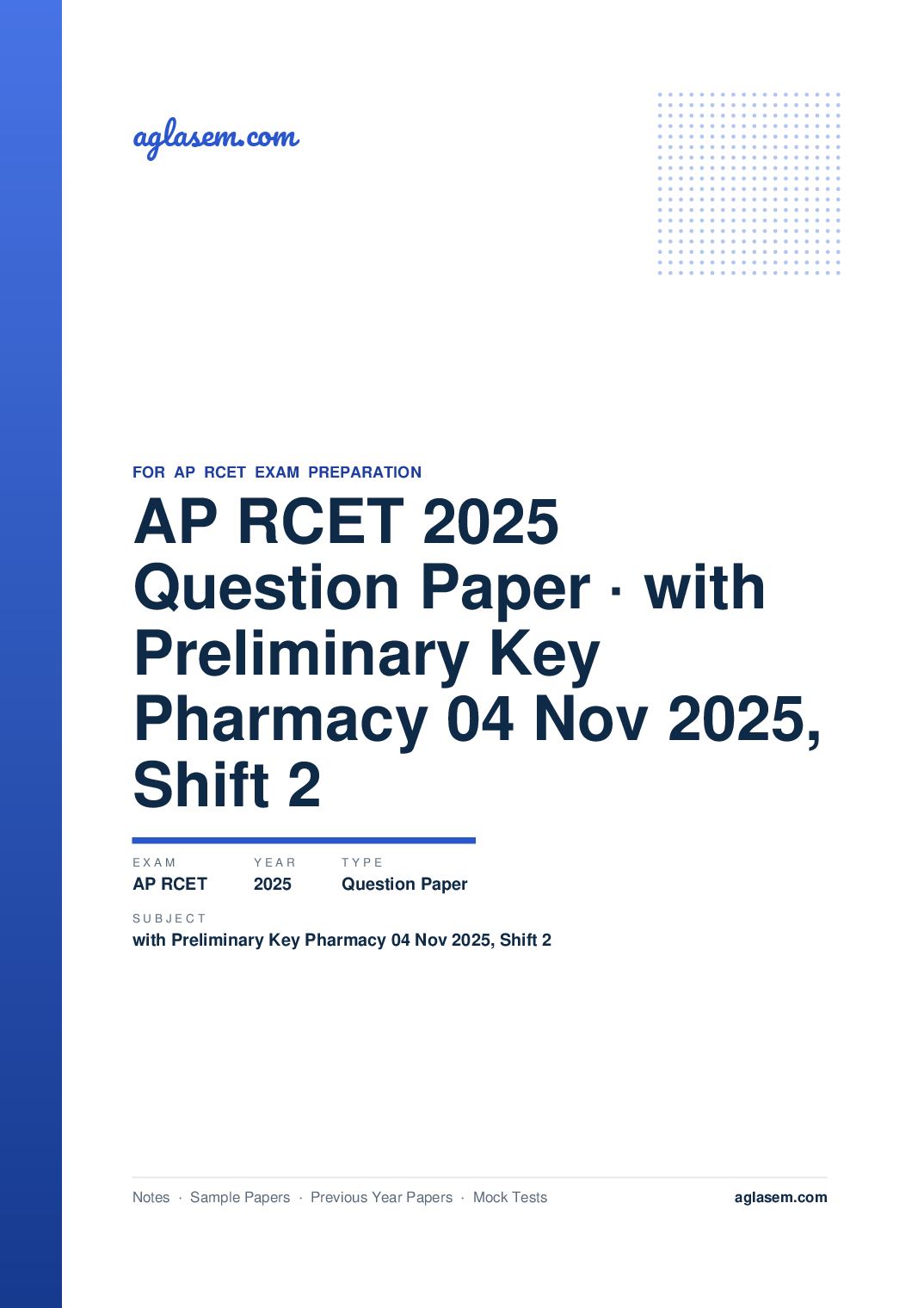 AP RCET 2025 Question Paper with Preliminary Key Pharmacy 04 Nov 2025, Shift 2 - Page 1 of 68