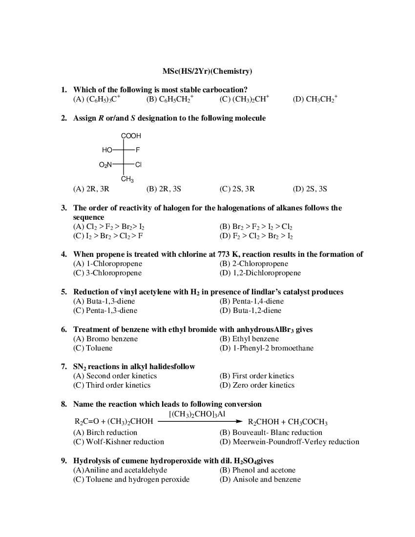 PU CET PG 2019 Question Paper MSc_HS 2Yr__Chemistry_ - Page 1