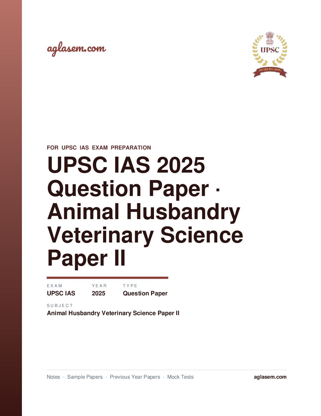 UPSC IAS 2025 Question Paper for Animal Husbandry and Veterinary Science Paper II - Page 1 of 5