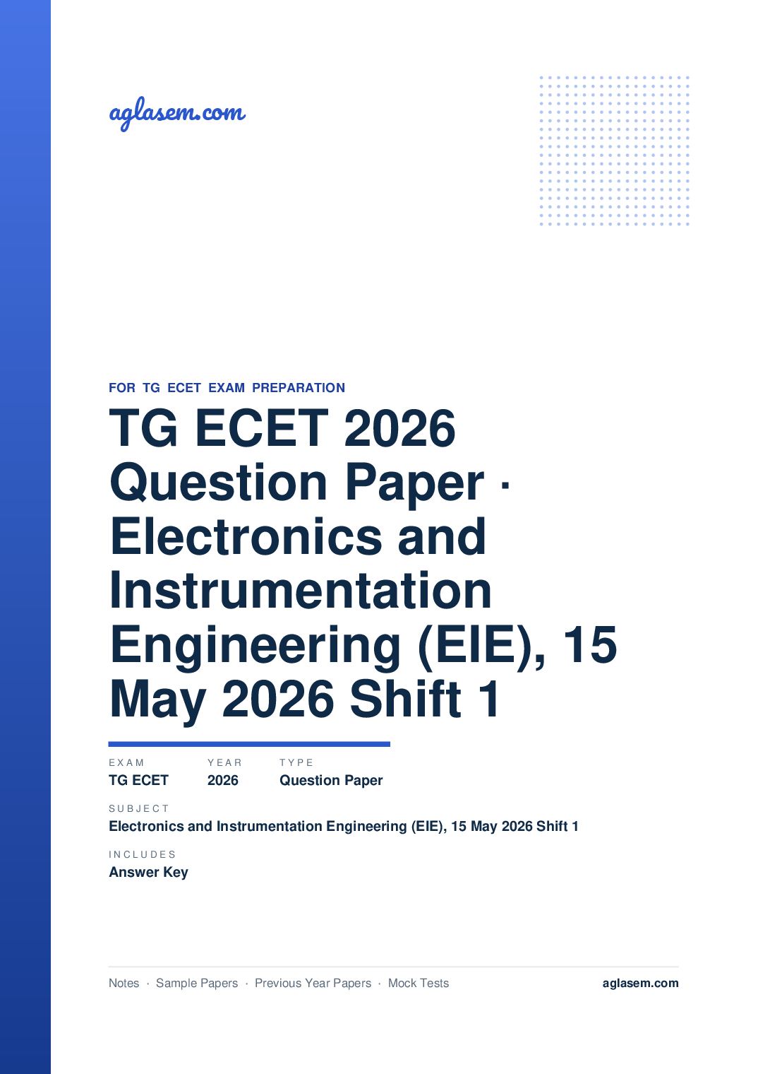 TG ECET 2026 Question Paper with Answer Key Electronics and Instrumentation Engineering (EIE), 15 May 2026 Shift 1 - Page 1 of 78