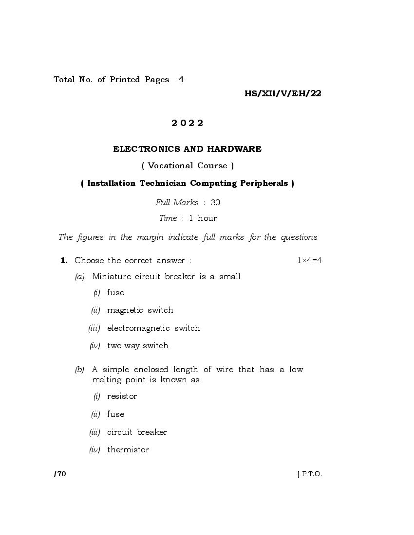 MBOSE Class 12 Question Paper 2022 for Electronics and Hardware - Page 1