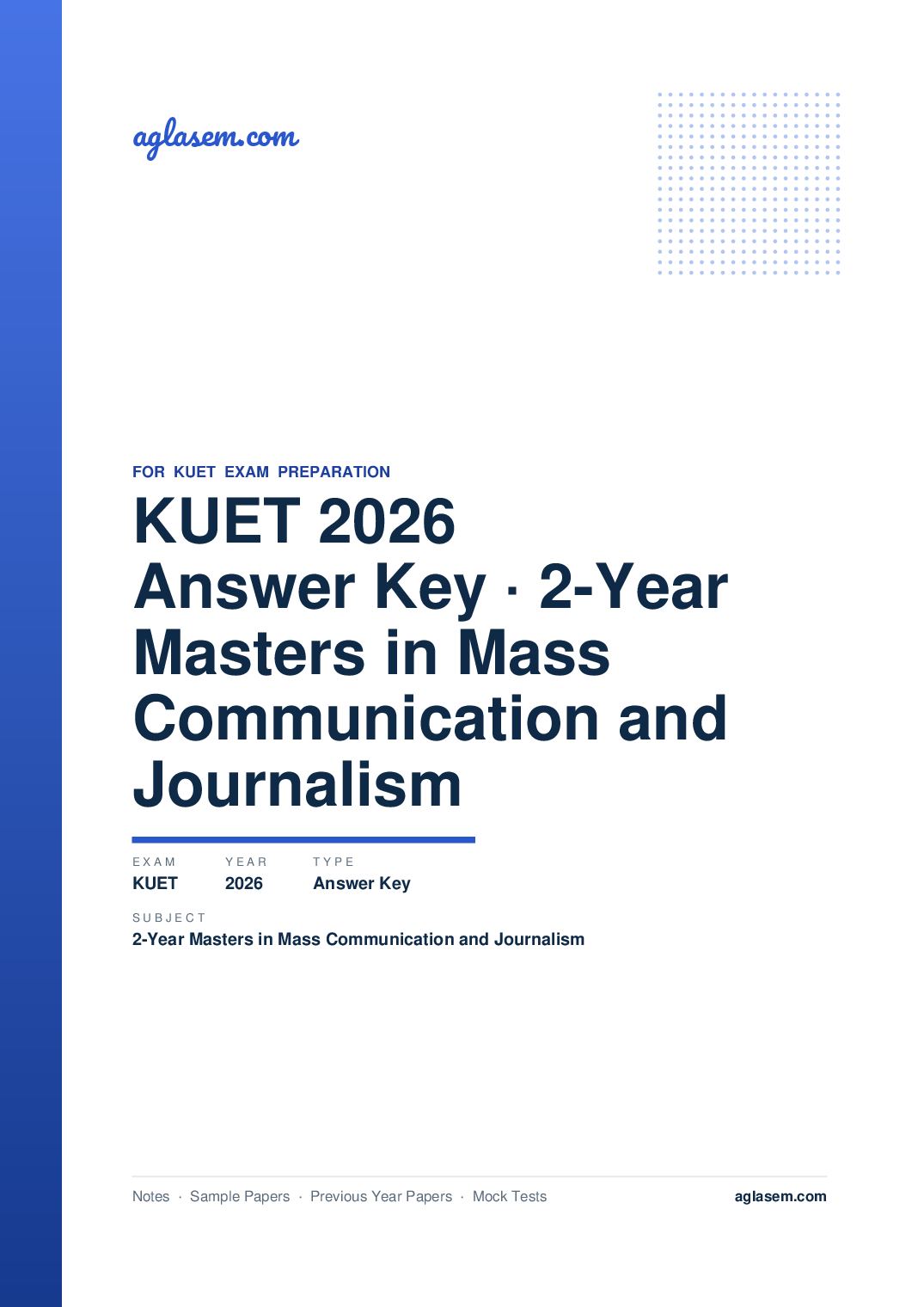 KUET 2026 Answer Key 2-Year Masters in Mass Communication and Journalism - Page 1 of 4