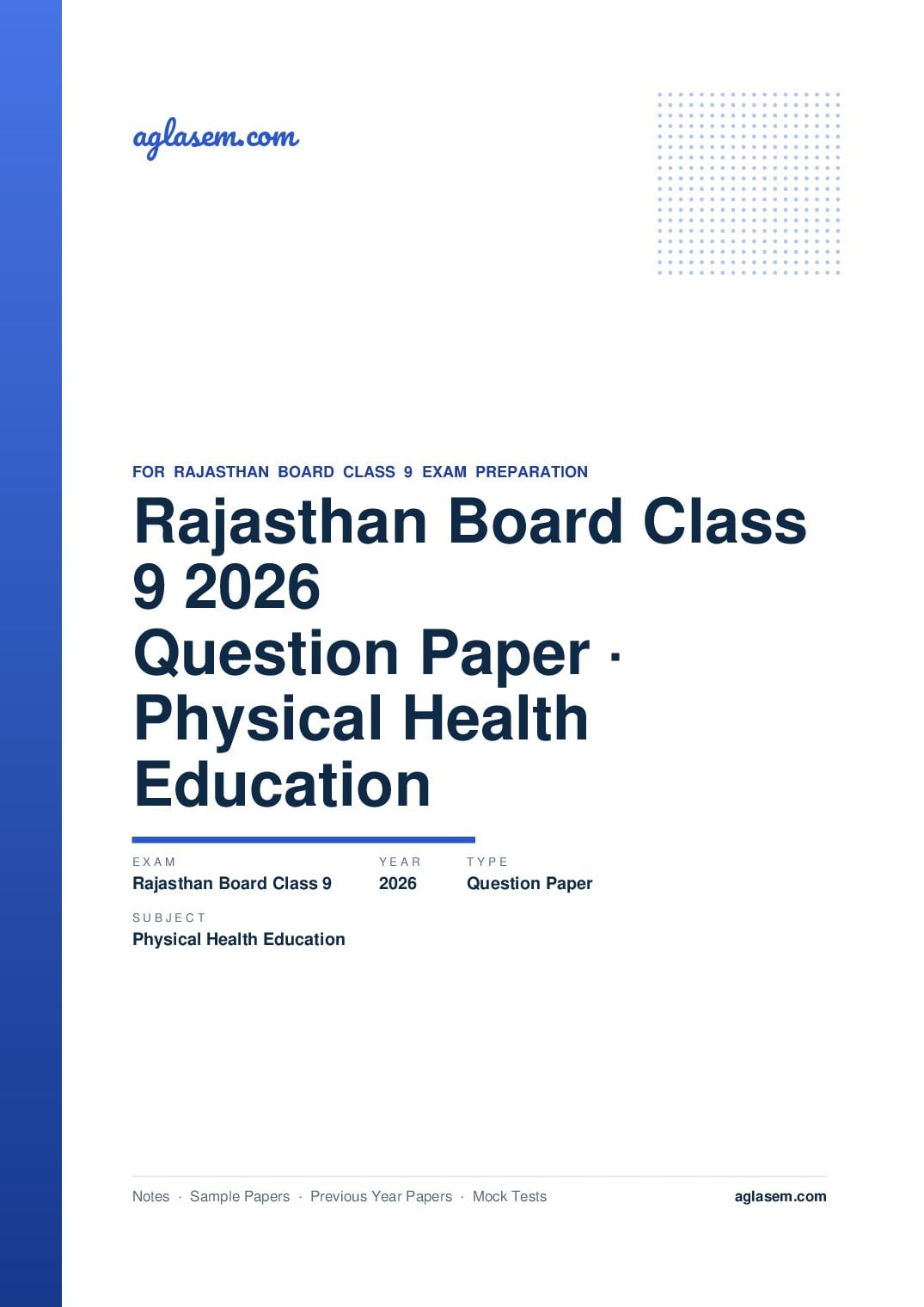 Rajasthan Board Class 9 Question Paper 2026 Physical and Health Education - Page 1 of 3