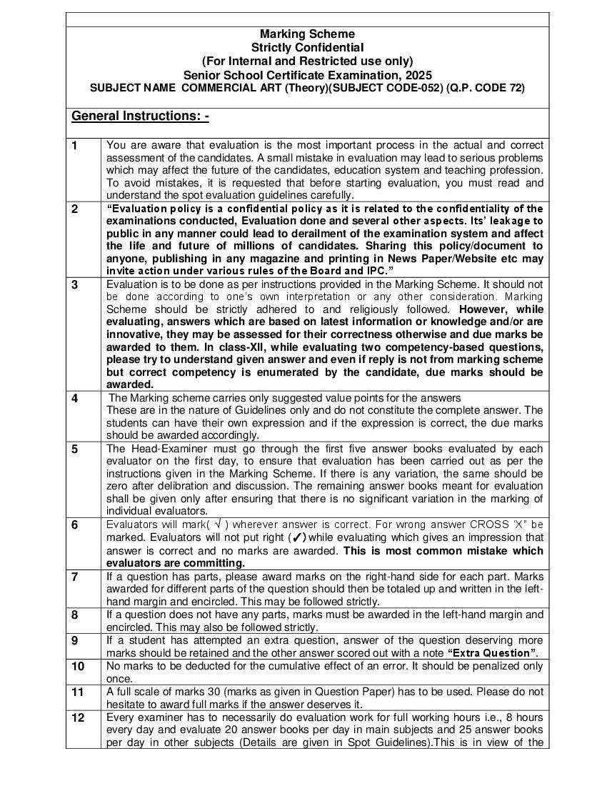 CBSE Class 12 Question Paper 2025 Solution Commercial Art - Page 1