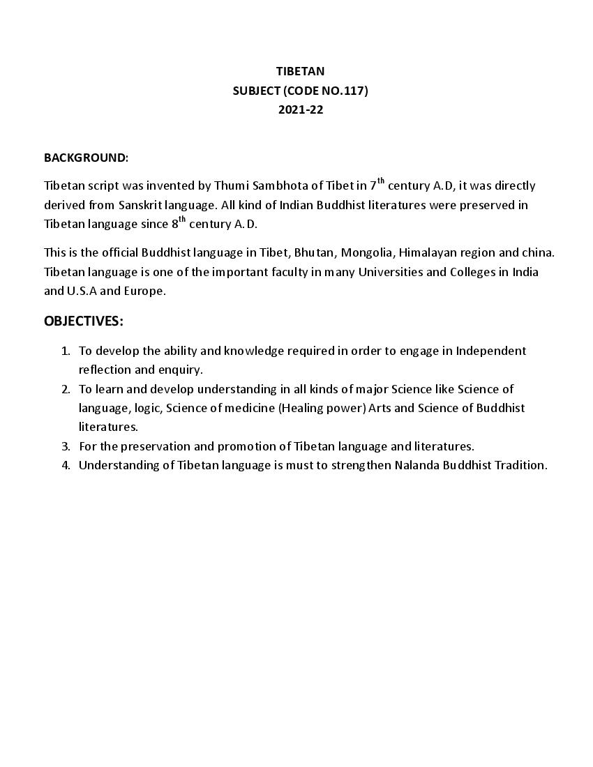CBSE Class 11 Tibetan Syllabus 2021-22 - Page 1 of 4