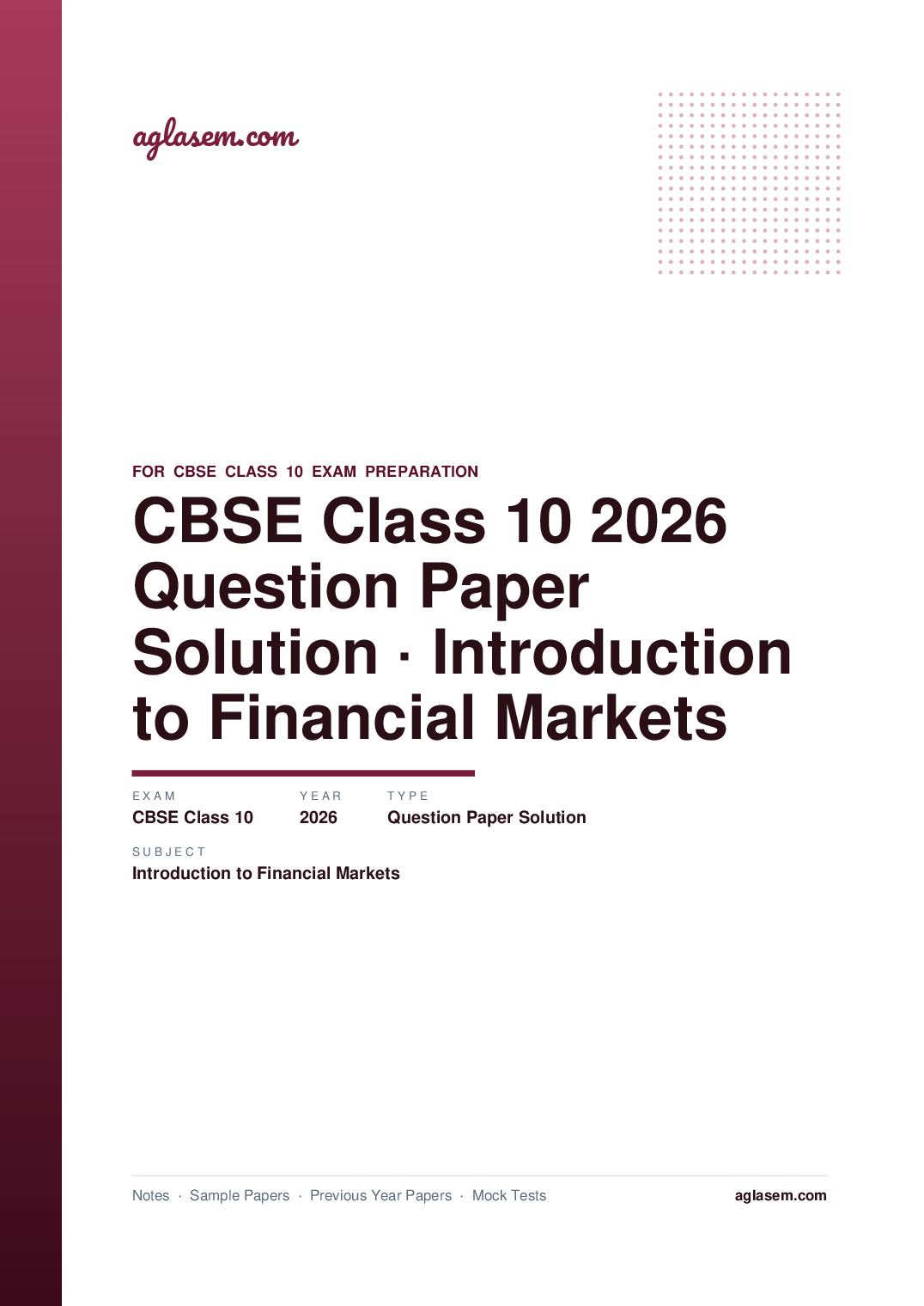 CBSE Class 10 Question Paper 2026 Solution Introduction to Financial Markets - Page 1 of 11