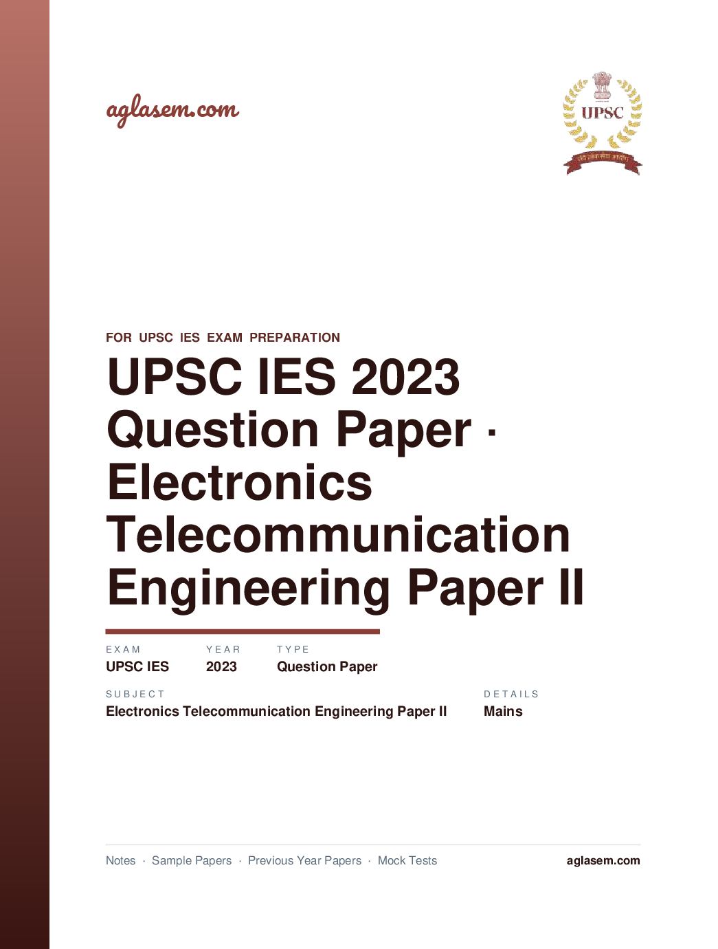 UPSC IES 2023 (Mains) Question Paper for Electronics and Telecommunication Engineering Paper II - Page 1 of 13