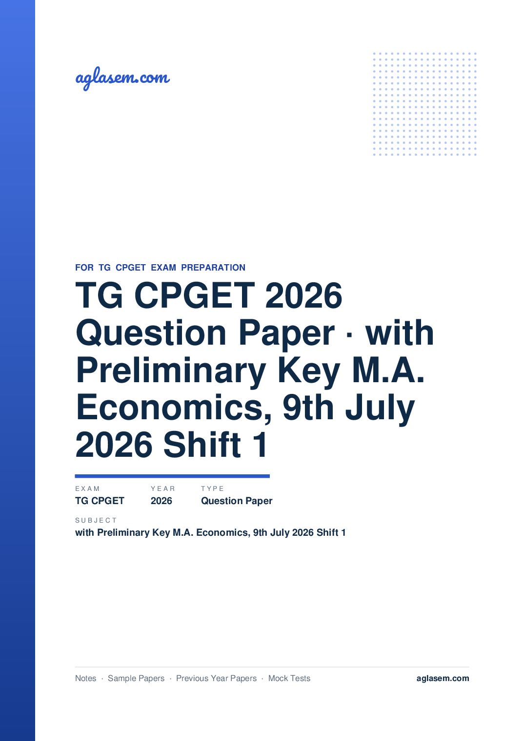 TG CPGET 2026 Question Paper with Preliminary Key M.A. Economics, 9th July 2026 Shift 1 - Page 1 of 49