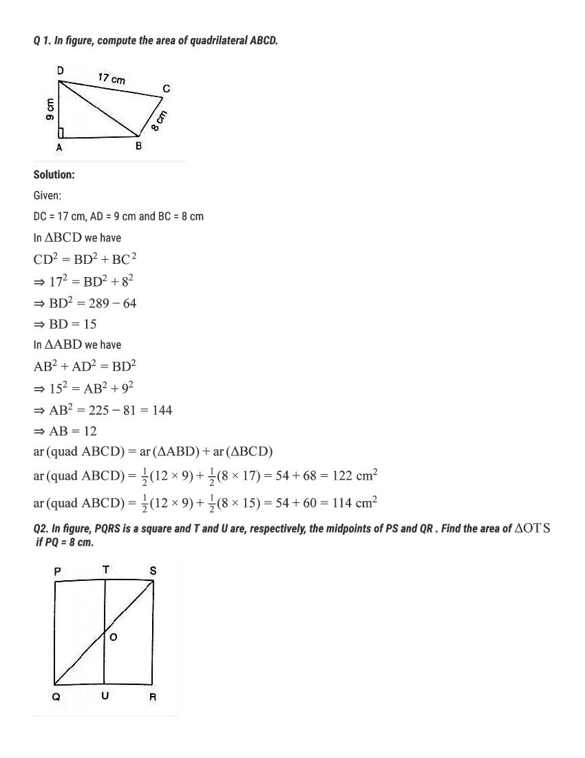 RD Sharma Solutions Class 9 Chapter 15 Area of Parallelograms and Triangles Excercise 15.3 - Page 1