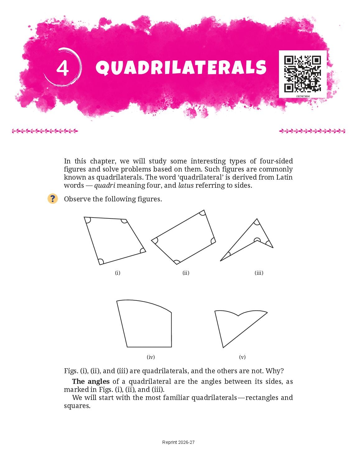 NCERT Book Class 8 Mathematics (Part I) Chapter 4 Quadrilaterals - Page 1 of 39