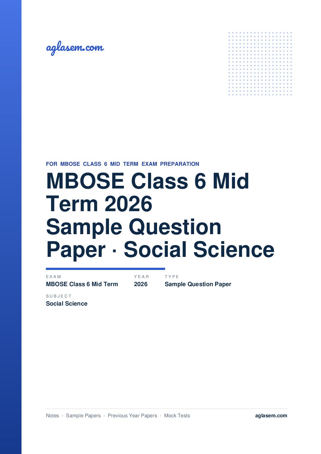 MBOSE Class 6 Mid Term Sample Question Paper 2026 Social Science - Page 1 of 5