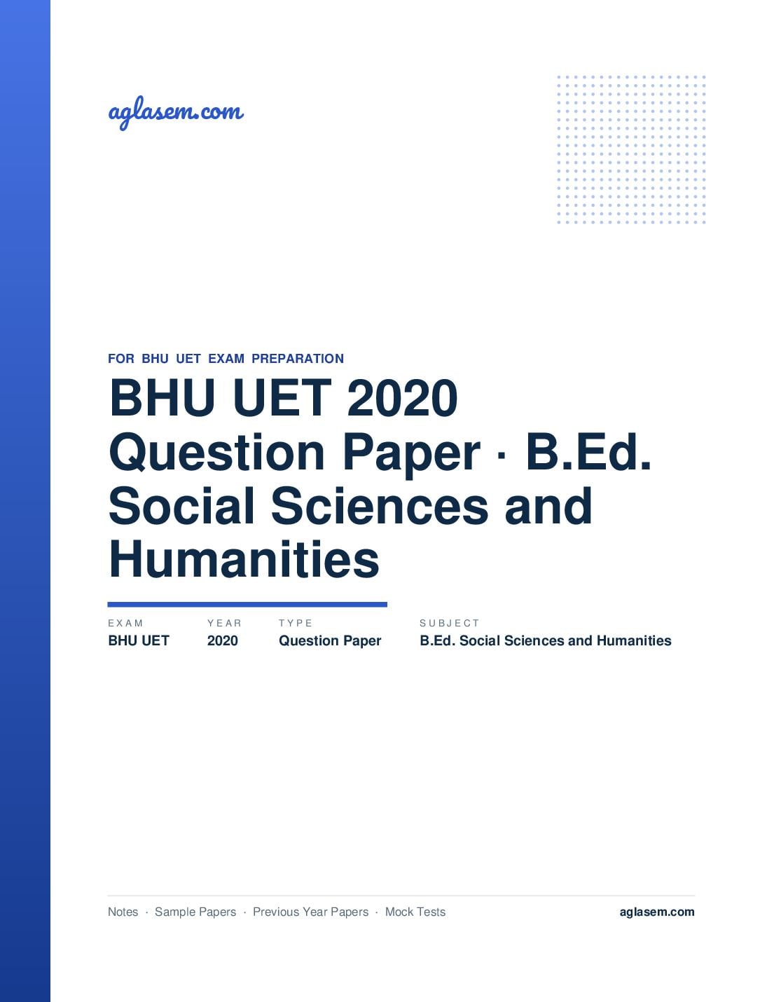 BHU UET 2020 Question Paper B.Ed. Social Sciences and Humanities - Page 1 of 62