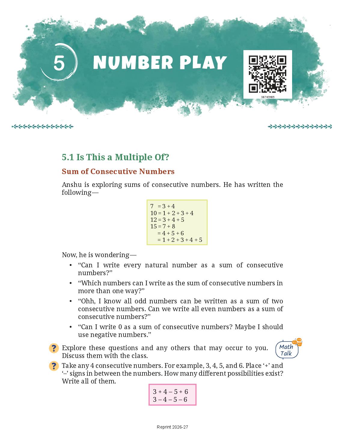 NCERT Book Class 8 Mathematics (Part I) Chapter 5 Number Play - Page 1 of 37