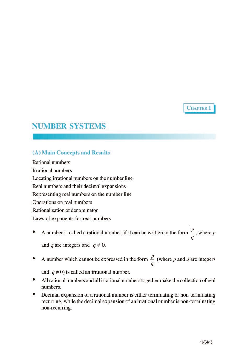 NCERT Exemplar Class 09 Maths Unit 1 Number Systems - Page 1