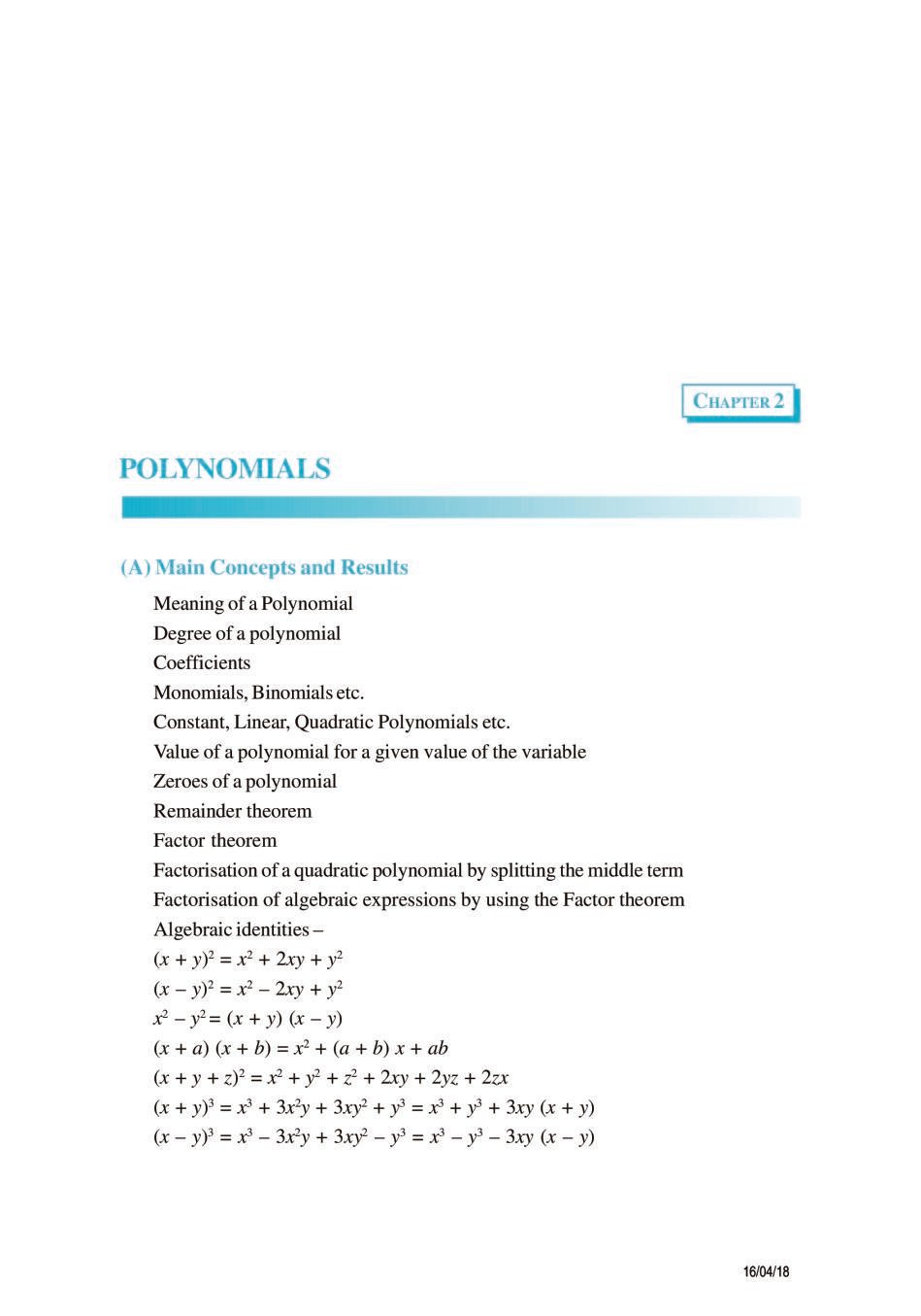 NCERT Exemplar Class 09 Maths Unit 2 Polynomials - Page 1