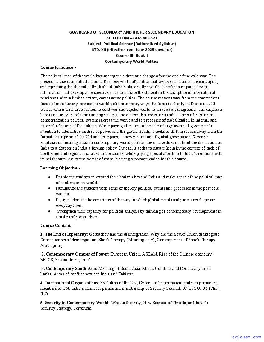 Goa Board Class 12 Sample Paper 2026 Political Science (CWSN) - Page 1 of 34